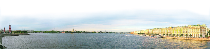 A panoramic view of St Petersburg from Palace Bridge