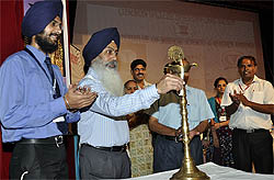 Chancellor, Adesh University, Dr HS Gill inaugurating the conference on World Hepatitis Day in Bathinda on Sunday
