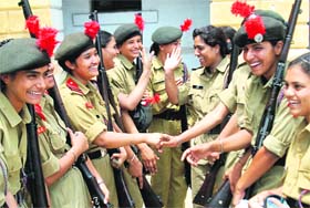 NCC cadets in a jubilant mood on the last day of the annual training camp in Jalandhar on Sunday