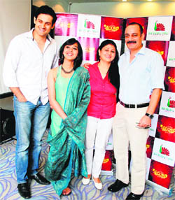 Star cast of Second Marriage Dot Com in Amritsar on Monday.