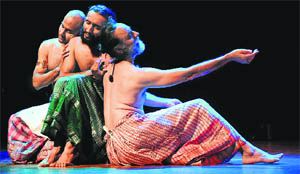 Artistes enact a scene from the play Charumathi Claire Singh at Tagore Theatre, Sector 18, Chandigarh, on Tuesday. 