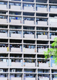 Employees of Haryana Secretariat come out of their offices in Sector I, Chandigarh, on Tuesday.
