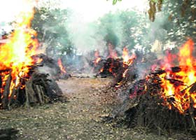 Accident victims are cremated in Kalayat on Monday evening
