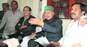 Former Union Minister Virbhadra Singh at a get-together of his supporters at the Holly Lodge in Shimla on Wednesday.