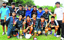 The Chandigarh football team after winning the Bajaj Alliance Sub-Junior Cup at the Football Stadium, Sector 17, in Chandigarh