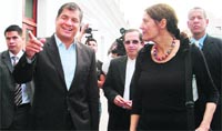 Ecuadors President Rafael Correa (left) with WikiLeaks founder Julian Assanges mother Christine Assange, in Quito.  AP/PTI