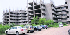 The construction of Block E that has come to a halt at the GMCH, Sector 32, in Chandigarh.