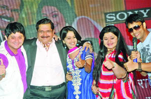 Swapnil Joshi, Tiku Talsania, Mugdha Chaphekar, Apara Mehta and Rajeev Thakur, actors of the upcoming TV serial 'Golemaal hai bhai sab golemaal hai pose during a press conference in New Delhi on Friday.
