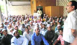 Muslims protest outside the Police Commissioners office in Jalandhar on Friday. 