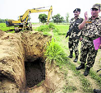 BSF men guard the opening of Samba tunnel