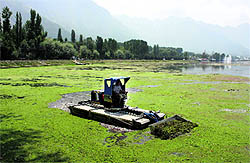 A deweeding machine at work on the Dal Lake in Srinagar