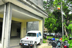 In power-starved Jammu , a street light is left switched on outside the office of PDD Superintending Engineer in Jammu on Friday