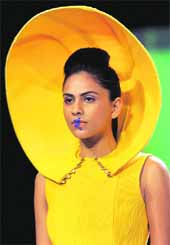 A model displays the creation of designers Astha Sethi and Siddharth Arora during Lakme Fashion Week 2012 in Mumbai on Friday.