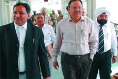 Justice RK Jain (centre) during a visit to the Bathinda judicial complex on Saturday. tribune photo: Pawan Sharma