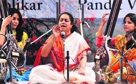Classical vocalist Shruti Sadolikar performs at the Bharatiya Vidya Bhavan, Sector 27, in Chandigarh on Saturday