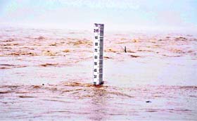 The Ganga flows above the danger mark owing to heavy rains in the upper reaches of Garhwal on Saturday