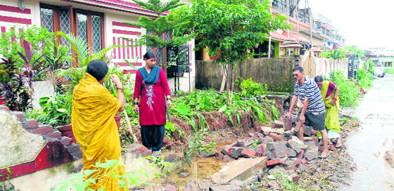 The boundary wall of a house collapsed following heavy rains in Dehradun on Saturday.