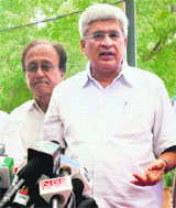 Left leaders Prakash Karat and S Sudhakar Reddy in New Delhi on Saturday.