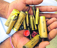 Empty cartridges recovered from the spot where the shootout incident accured at the Gumtala area