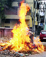 Garbage set afire in the Majitha Road area in Amritsar on Sunday