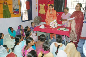 Member of Parliament from Bathinda Harsimrat Kaur Badal at a sewing centre being run under the Nanhi Chhan programme.