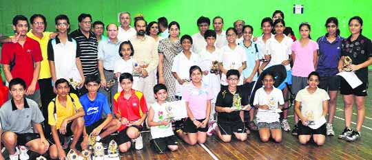 The winners of the 7th Ashwani Gupta Memorial District Badminton Championship at Sports Complex, Sector 3, in Panchkula