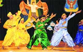 Students perform during the Brother McCann Building inaugural function at St John High School, Sector 26, in Chandigarh on Sunday. 