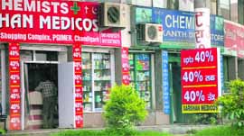 Chemist shops at the PGI in Chandigarh.
