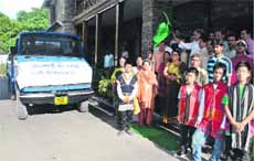 Chief Minister Vijay Bahuguna flags off relief material for cloudburst-affected Uttarkashi collected by Uttarakhand Rajya Sabha BJP MP Tarun Vijay in Dehradun on Sunday.