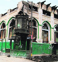 The gutted shrine of Dastageer Sahab in Srinagar