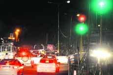Vehicles follow the traffic lights at the busy Bikram Chowk in Jammu. 