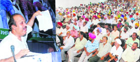 Himanshu Kumar addresses the gathering at the Desh Bhagat Yaadgar Hall in Jalandhar on Saturday.