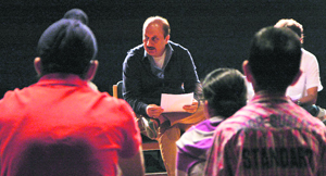 Bollywood actor Anupam Kher conducts a four-week acting workshop at the Gaiety Theatre in Shimla on Monday.