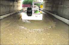 A flooded underpass on the Jalandhar-Phagwara highway on Monday.