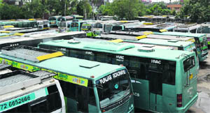 Due to the strike of PUNBUS drivers and conductors, most of the buses remained parked at the bus stand in Ludhiana on Monday. 