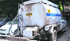 A tanker that was impounded for carrying smuggled diesel in Chandigarh on Tuesday.