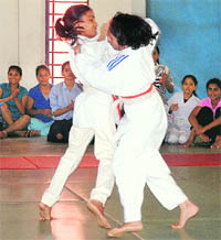 Players take part in a judo tournament in Chandigarh.