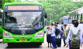 No bus at the Sector-43 ISBT carries a board that suggests these are plying for schoolchildren.