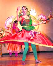 Students of KMV present a dance performance in Jalandhar on Tuesday.