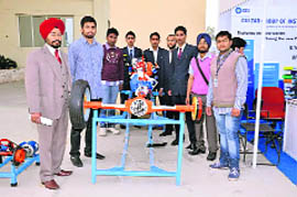 Students of Robotics and Automation Engineering branch with a robotic model at GIET, Ludhiana