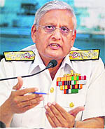 Navy Chief Admiral Nirmal Verma addresses a press conference in New Delhi on Tuesday