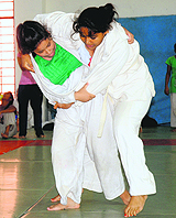A judo match in progress at the Sector-42 stadium, Chandigarh, on Wednesday.