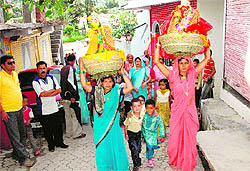 Women take part in the Aanthon festival in Pithoragarh