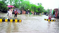 Several parts of the city went under water after heavy rain in Bhiwani district on Wednesday
