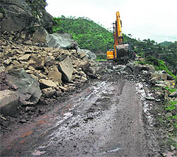 A damaged road in Sirmaur district