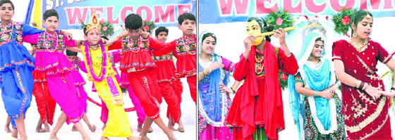 Students of St Soldier Inter-College participate in Janamashtami celebrations in Jalandhar on Wednesday.