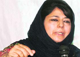 PDP president Mehbooba Mufti addresses a youth convention in Anantnag on Wednesday
