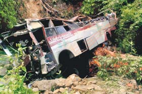 The bus that fell into a river near Sonarpur in Meghalaya on Wednesday morning