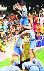 Students celebrate Janmashtami at Montessori School in MDC, Panchkula, on Thursday