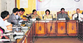 Participants at a workshop organised at Gandhi Bhawan Hall in the University of Kashmir.